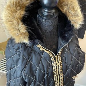 BABY PHAT Black Puffer Jacket with Faux Fur lined Hood.